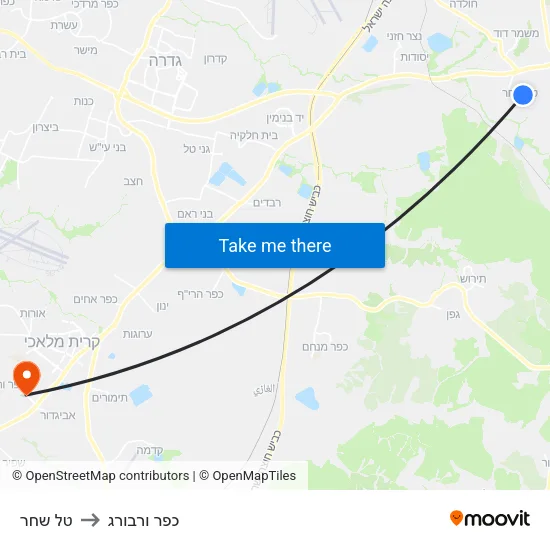 טל שחר to כפר ורבורג map