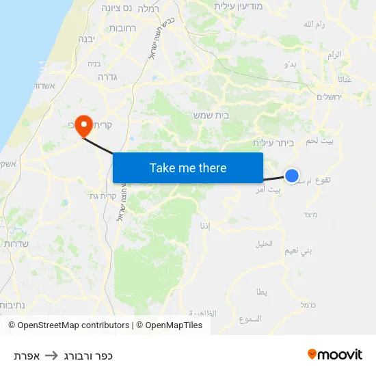 אפרת to כפר ורבורג map