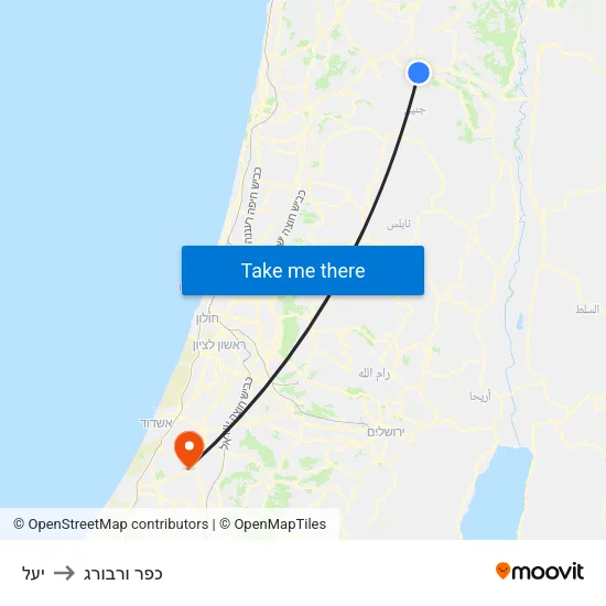 יעל to כפר ורבורג map