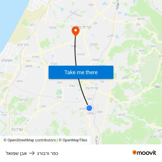 אבן שמואל to כפר ורבורג map