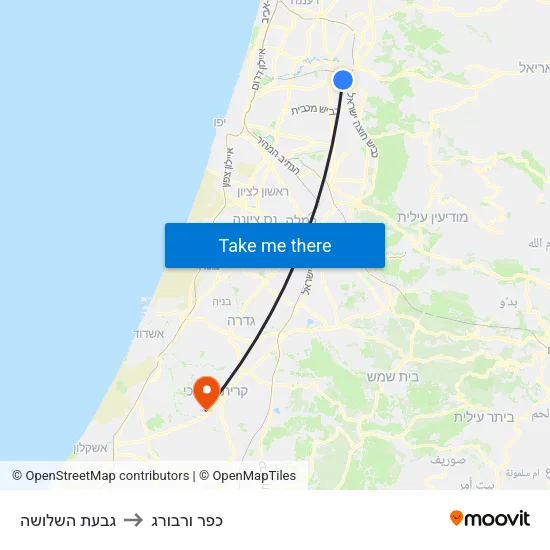 גבעת השלושה to כפר ורבורג map