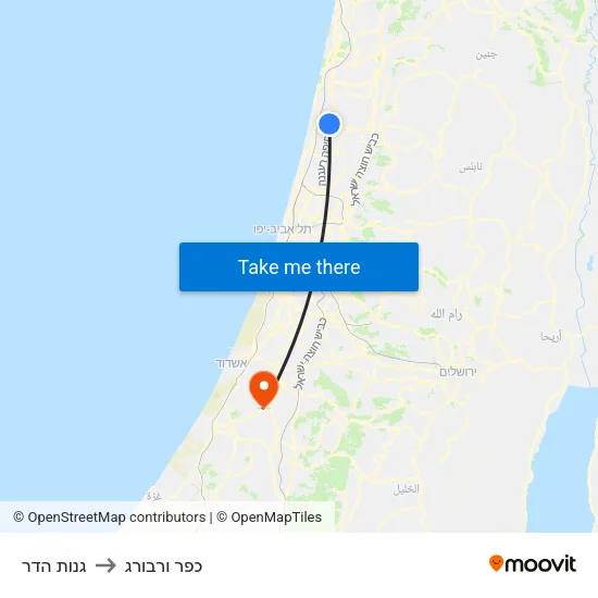 גנות הדר to כפר ורבורג map