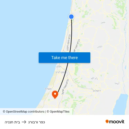 בית חנניה to כפר ורבורג map