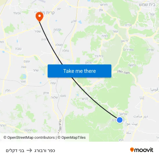 בני דקלים to כפר ורבורג map