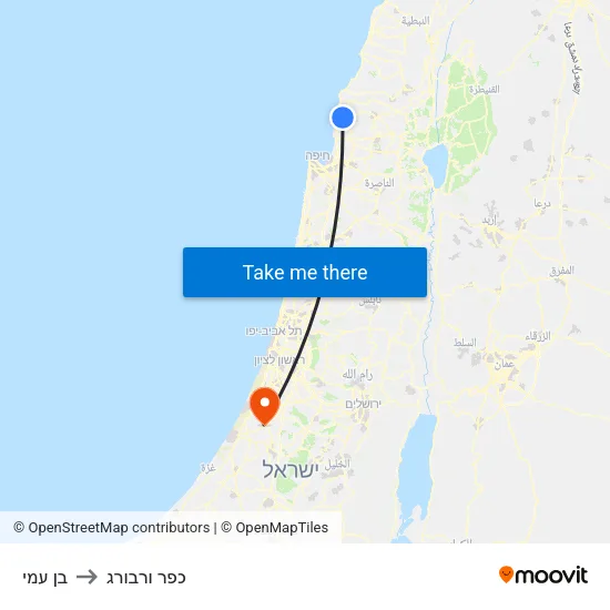 בן עמי to כפר ורבורג map