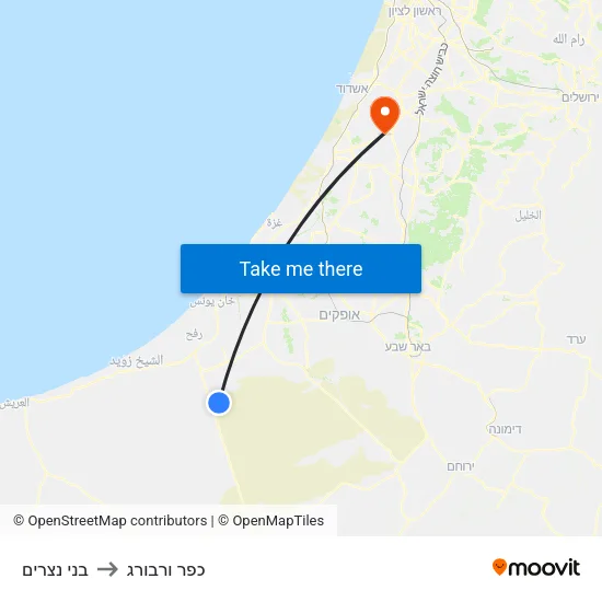 בני נצרים to כפר ורבורג map