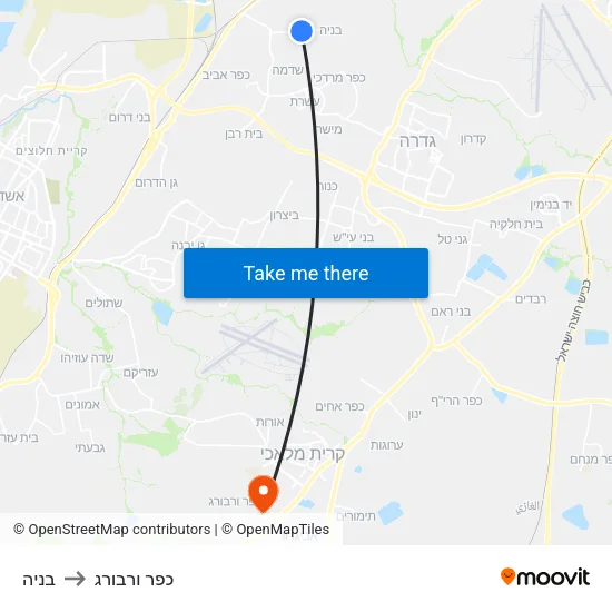 בניה to כפר ורבורג map