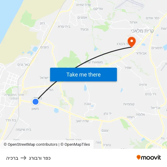 ברכיה to כפר ורבורג map