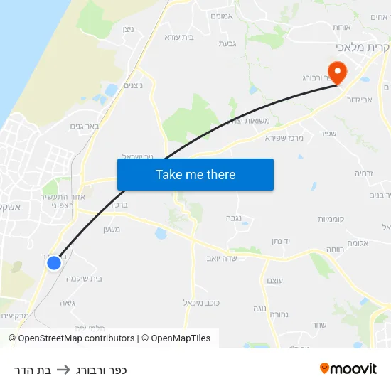 בת הדר to כפר ורבורג map
