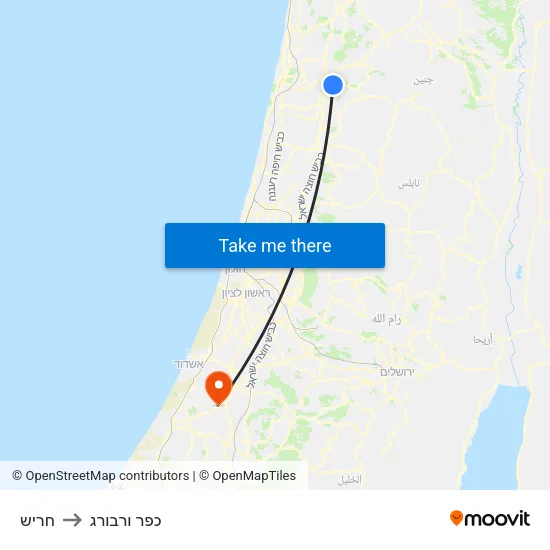 חריש to כפר ורבורג map