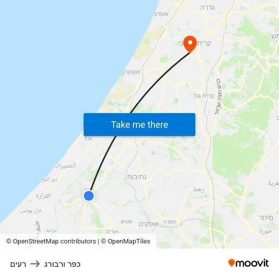 רעים to כפר ורבורג map