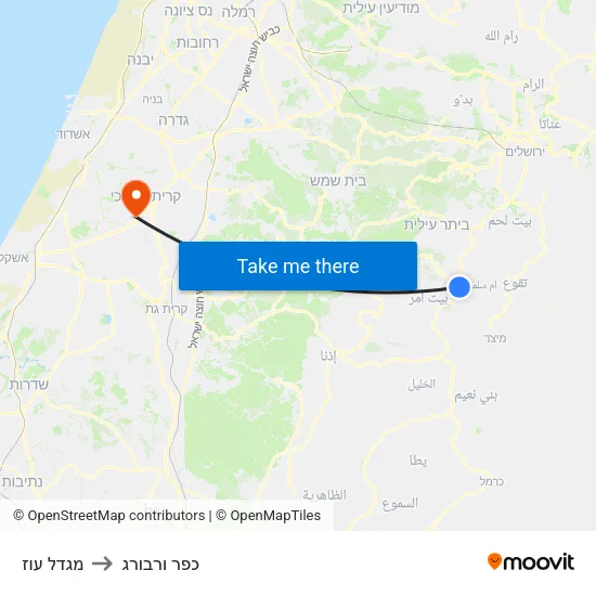 מגדל עוז to כפר ורבורג map