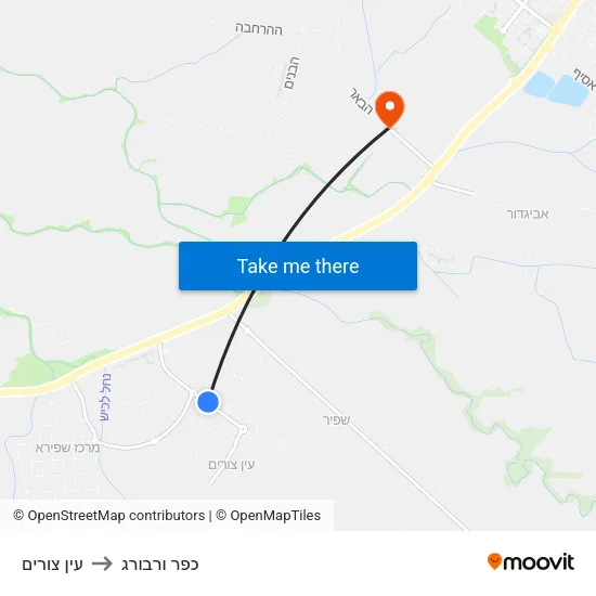 עין צורים to כפר ורבורג map
