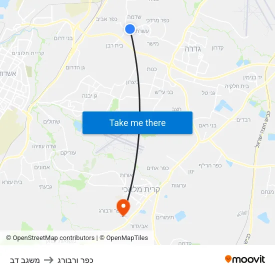 משגב דב to כפר ורבורג map