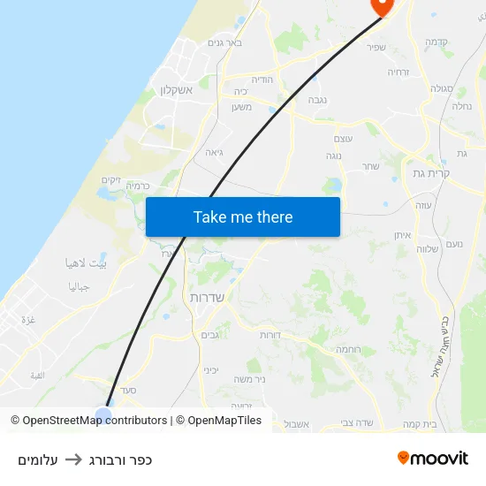 עלומים to כפר ורבורג map