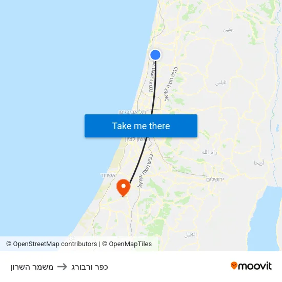 משמר השרון to כפר ורבורג map