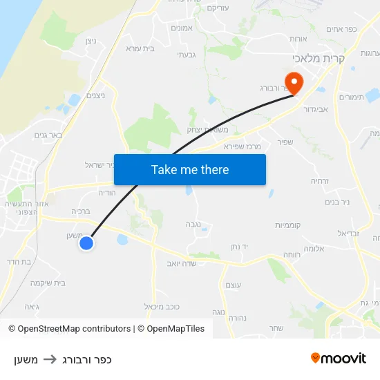 משען to כפר ורבורג map