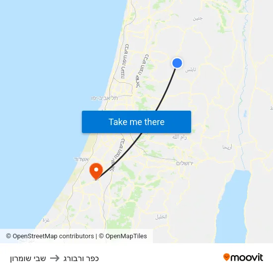 שבי שומרון to כפר ורבורג map