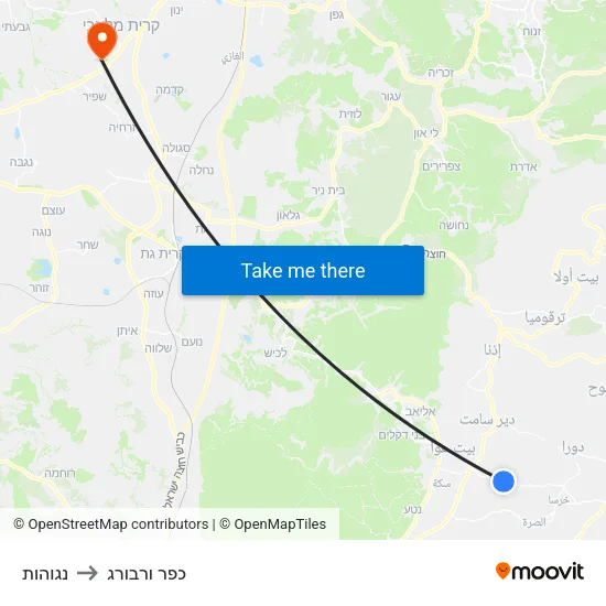 נגוהות to כפר ורבורג map