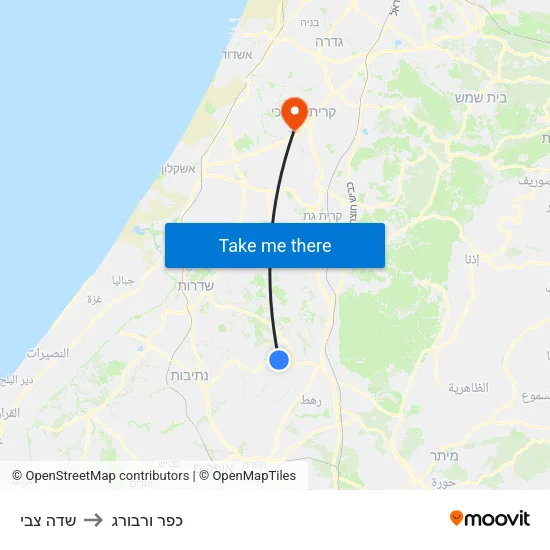 שדה צבי to כפר ורבורג map