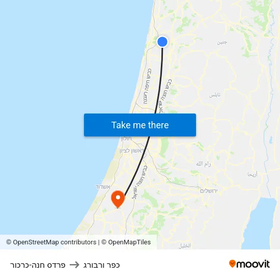 פרדס חנה-כרכור to כפר ורבורג map