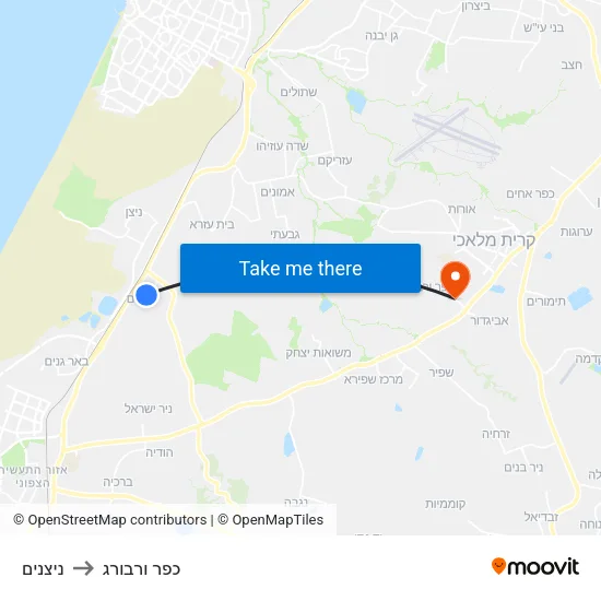 ניצנים to כפר ורבורג map