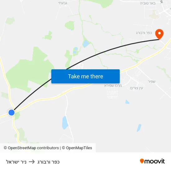 ניר ישראל to כפר ורבורג map