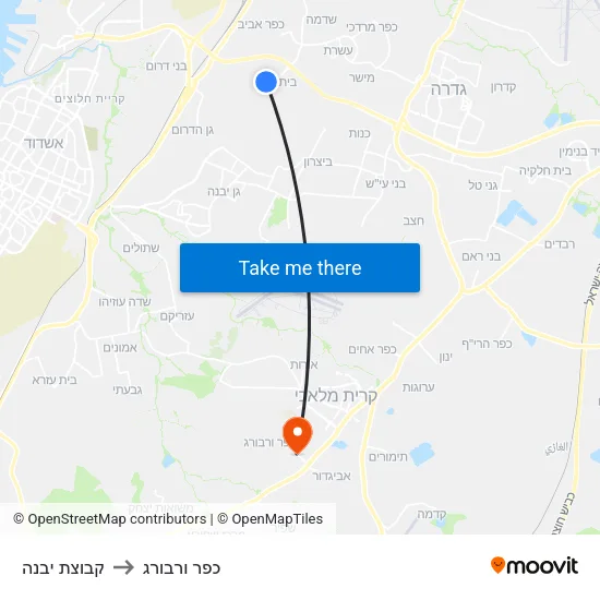 קבוצת יבנה to כפר ורבורג map