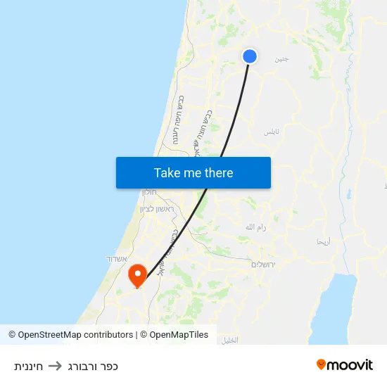 חיננית to כפר ורבורג map