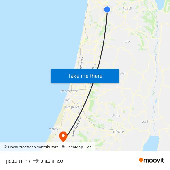 קריית טבעון to כפר ורבורג map