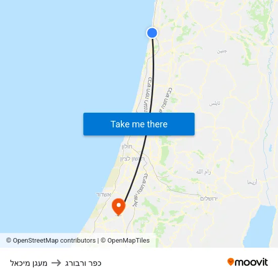 מעגן מיכאל to כפר ורבורג map