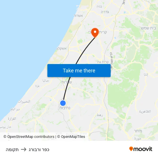 תקומה to כפר ורבורג map