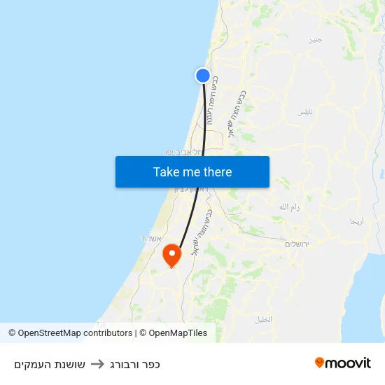 שושנת העמקים to כפר ורבורג map