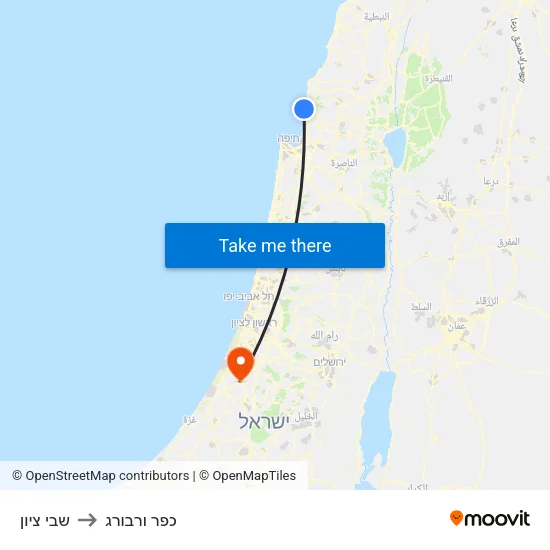 שבי ציון to כפר ורבורג map