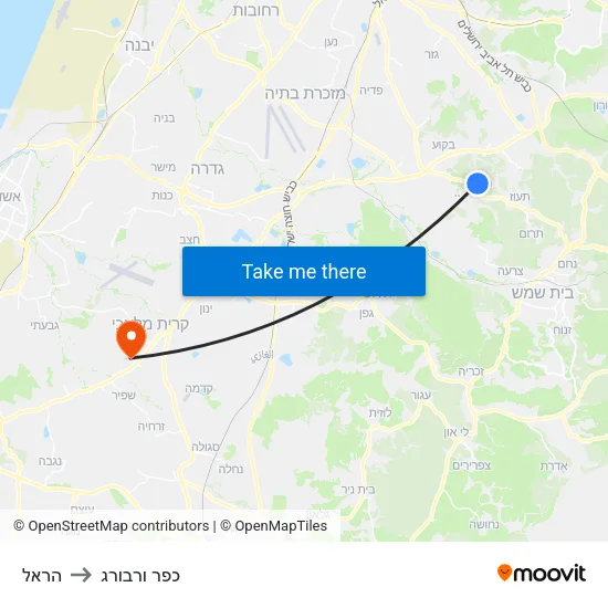 הראל to כפר ורבורג map
