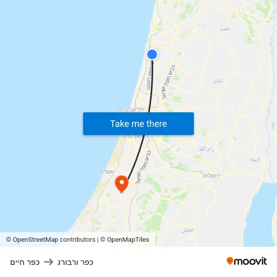 כפר חיים to כפר ורבורג map