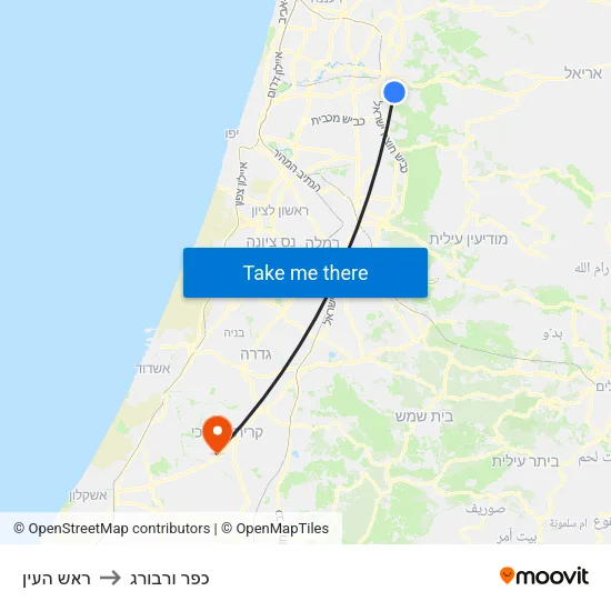 ראש העין to כפר ורבורג map