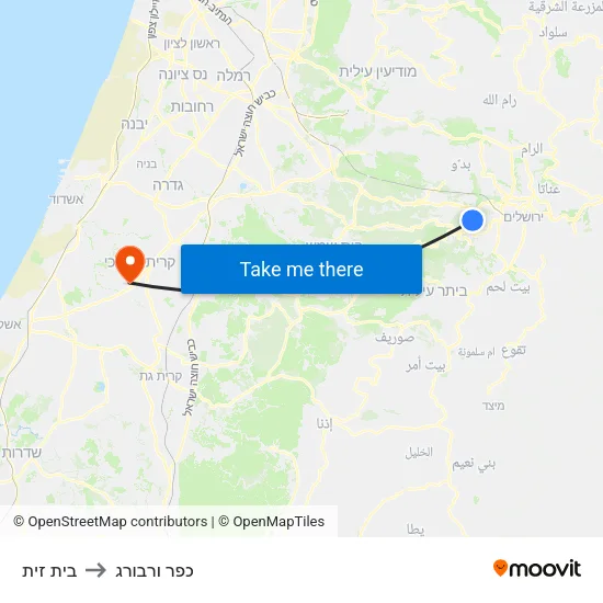 בית זית to כפר ורבורג map