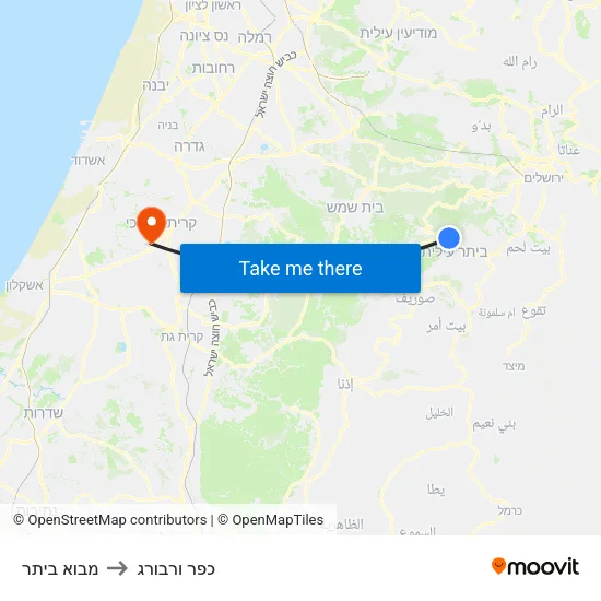 מבוא ביתר to כפר ורבורג map