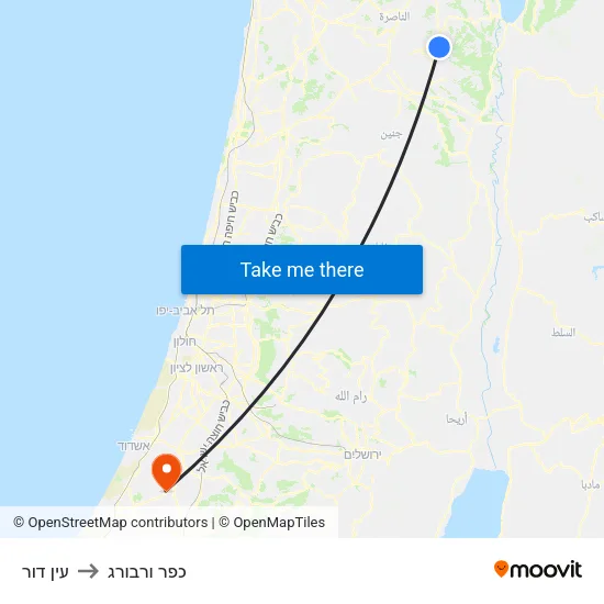 עין דור to כפר ורבורג map