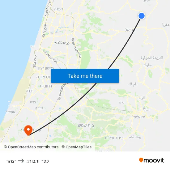 יצהר to כפר ורבורג map
