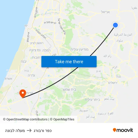 מעלה לבונה to כפר ורבורג map
