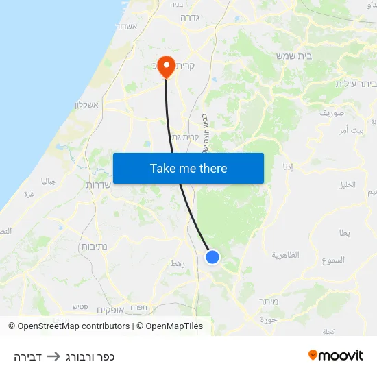 דבירה to כפר ורבורג map