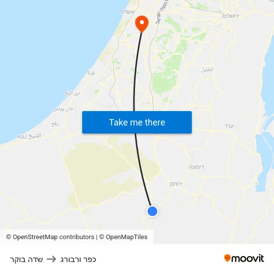 שדה בוקר to כפר ורבורג map