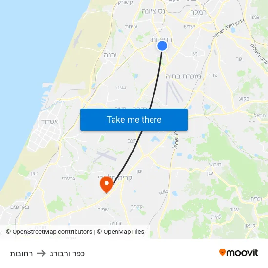 רחובות to כפר ורבורג map
