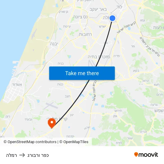 רמלה to כפר ורבורג map