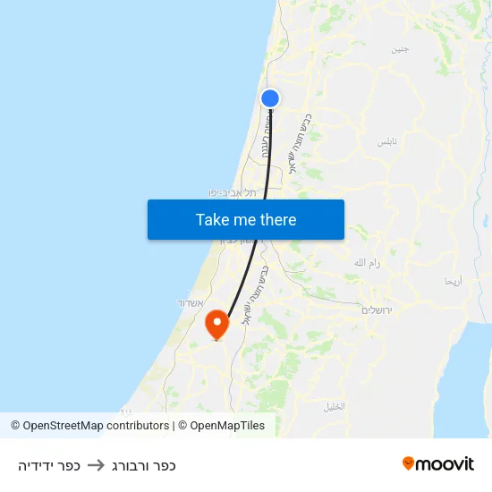 כפר ידידיה to כפר ורבורג map