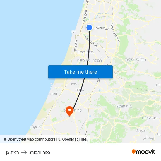 רמת גן to כפר ורבורג map