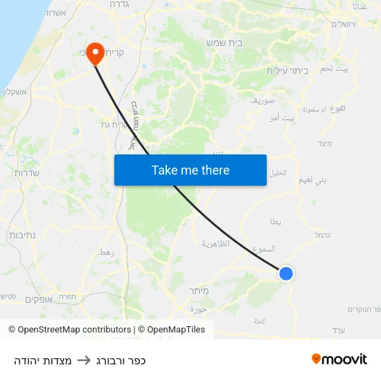 מצדות יהודה to כפר ורבורג map