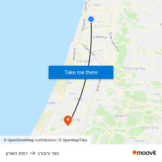 רמת השרון to כפר ורבורג map